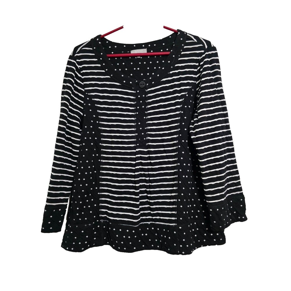 Habitat Clothes To Live In Medium Womens Top Black White Striped Polka Dot Shirt